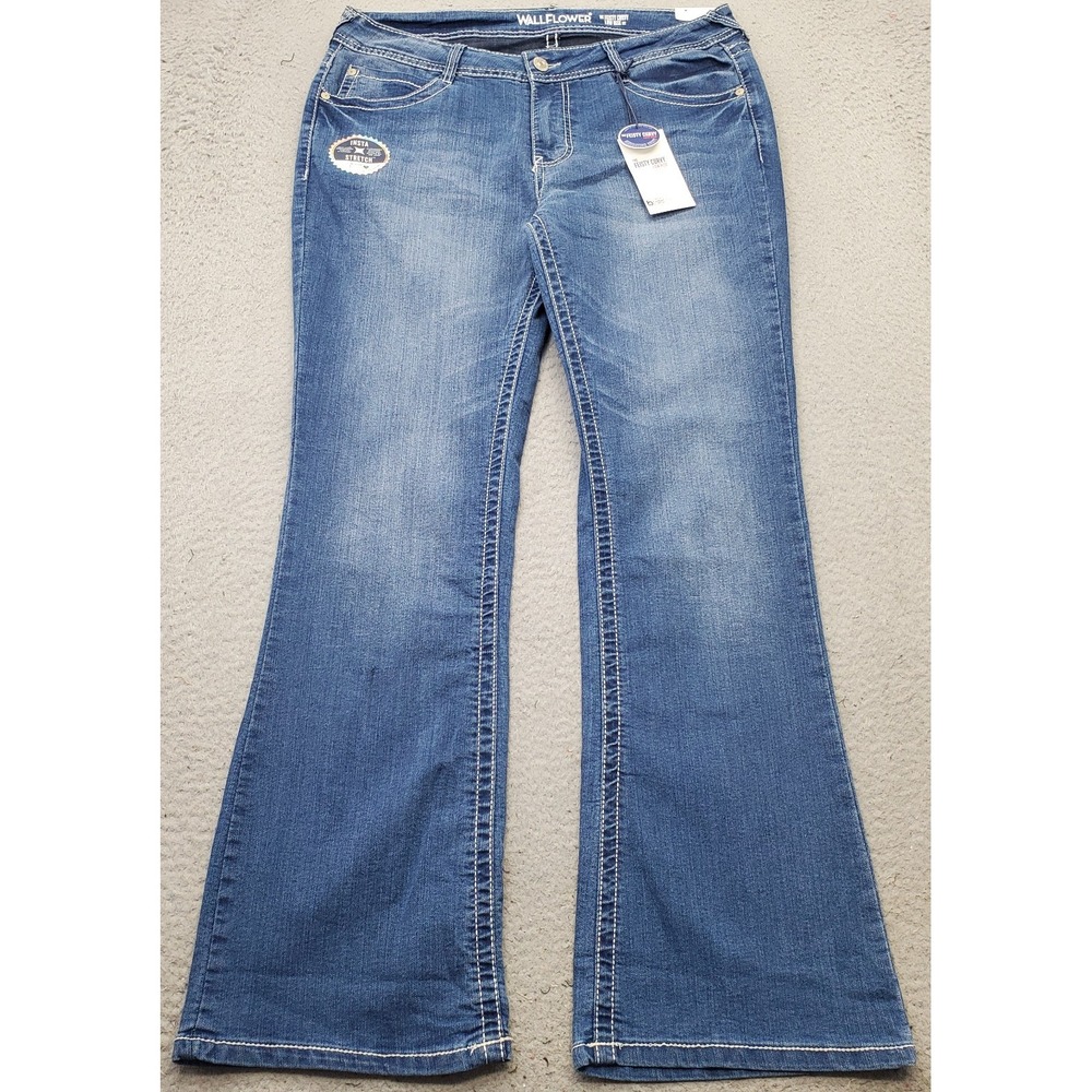 Wallflower The Feisty Curvy Jeans Womens 13 Blue Denim Low Rise Slim Flare Leg